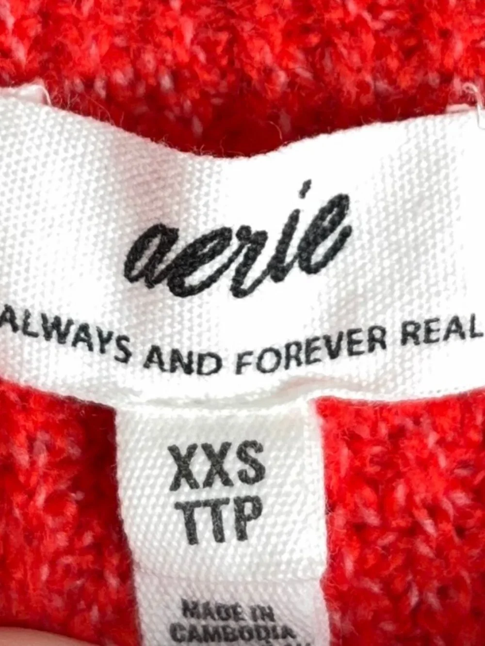 Aerie CozyUp Waffle Button Sweater Women’s XXS Red Oversized Grandpa Cabincore